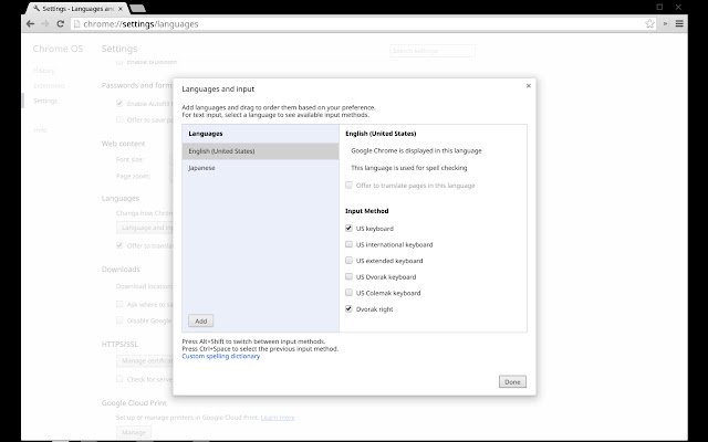 Dvorak right  from Chrome web store to be run with OffiDocs Chromium online