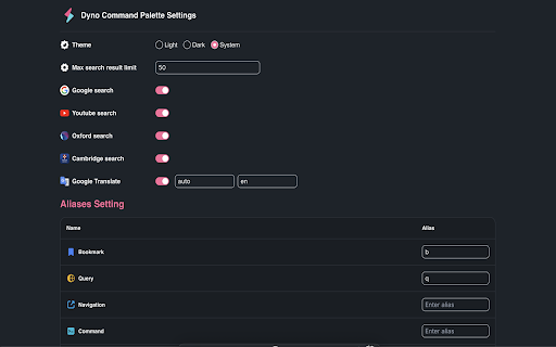 Dyno Command Palette  from Chrome web store to be run with OffiDocs Chromium online