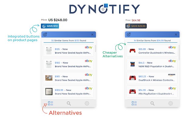 Chrome 网上商店的 DyNotify 在线购物助手将与 OffiDocs Chromium 在线运行