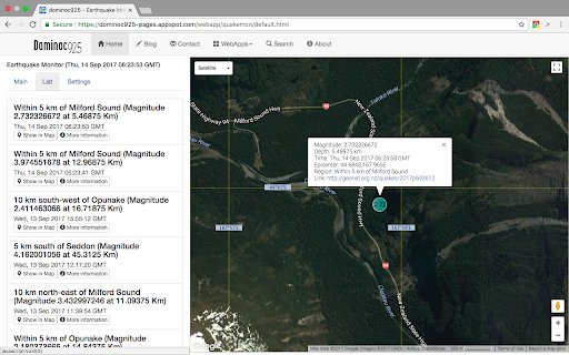 Earthquake Monitor  from Chrome web store to be run with OffiDocs Chromium online