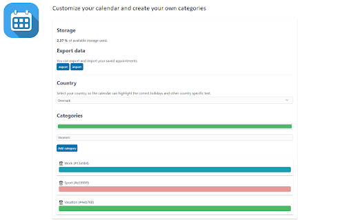 EasyCal  from Chrome web store to be run with OffiDocs Chromium online