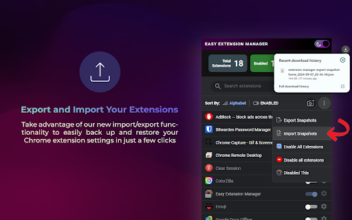 Easy Extension Manager from Chrome web store to be run with OffiDocs Chromium online Easy Extension Manager from Chrome web store to be run with OffiDocs Chromium online