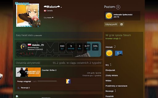 Easy Faceit Stats  from Chrome web store to be run with OffiDocs Chromium online
