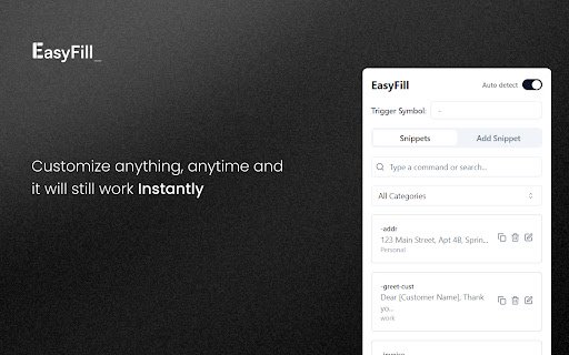Easyfill: Text Expander and Snippet Manager  from Chrome web store to be run with OffiDocs Chromium online