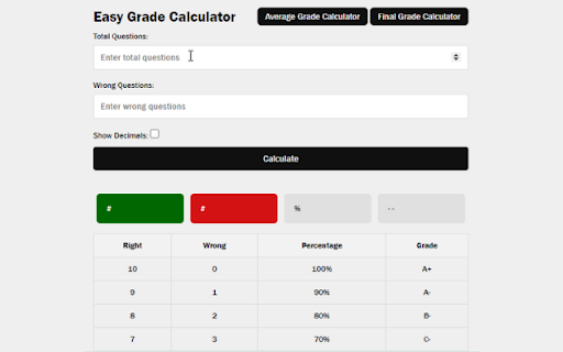 Easy Grade Calculator  from Chrome web store to be run with OffiDocs Chromium online