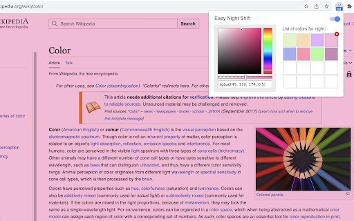 Easy Night Shift  from Chrome web store to be run with OffiDocs Chromium online