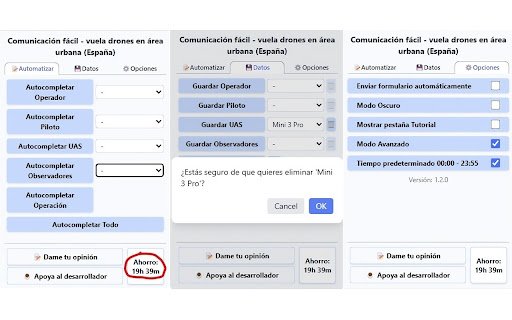 Easy notification fly drones in populated areas (Spain)  from Chrome web store to be run with OffiDocs Chromium online