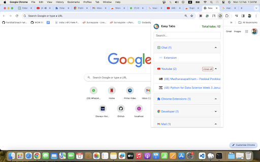 Easy Tabs  from Chrome web store to be run with OffiDocs Chromium online