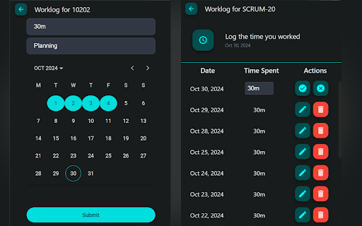 EasyTime for JIRA  from Chrome web store to be run with OffiDocs Chromium online