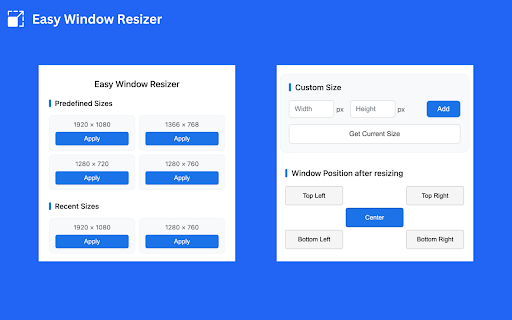 Easy Window Resizer  from Chrome web store to be run with OffiDocs Chromium online