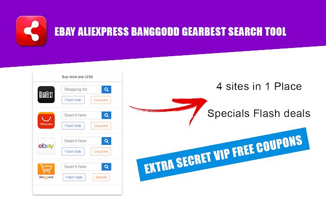Ebay Aliexpress Banggood GearBest 免费优惠券来自 Chrome 网上商店，将与 OffiDocs Chromium 在线运行