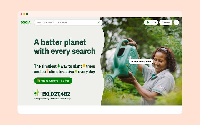 Ecosia Wyszukiwarka, która sadzi drzewa ze sklepu internetowego Chrome do uruchomienia z OffiDocs Chromium online