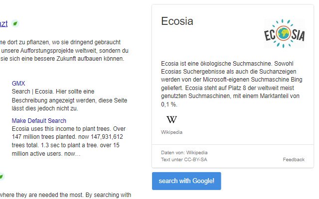 Ecosia ke Google dari toko web Chrome untuk dijalankan dengan OffiDocs Chromium online