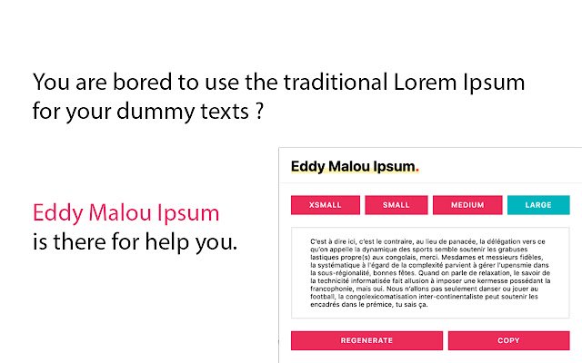 Chrome വെബ് സ്റ്റോറിൽ നിന്നുള്ള Eddy Malou Ipsum ഓൺലൈനിൽ OffiDocs Chromium-മായി പ്രവർത്തിക്കും