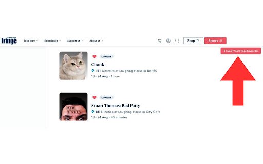 EdFringe Favourites to CSV  from Chrome web store to be run with OffiDocs Chromium online