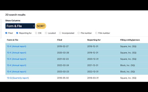 Edgar Search Sorter  from Chrome web store to be run with OffiDocs Chromium online