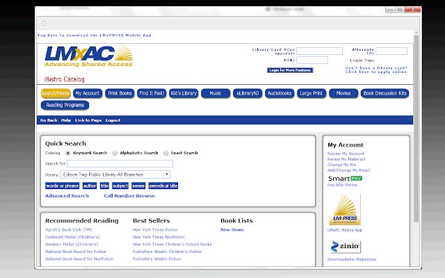Edison Public Library OPAC  from Chrome web store to be run with OffiDocs Chromium online