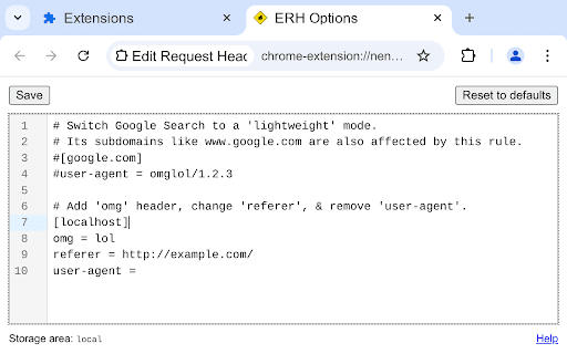 Edit Request Headers  from Chrome web store to be run with OffiDocs Chromium online