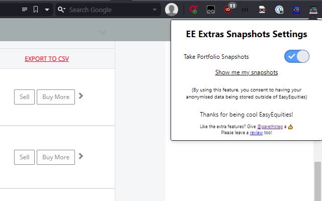 EE Extras Snapshots  from Chrome web store to be run with OffiDocs Chromium online