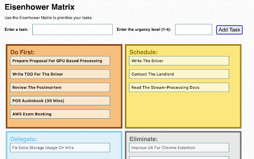 Eisenhower Matrix  from Chrome web store to be run with OffiDocs Chromium online