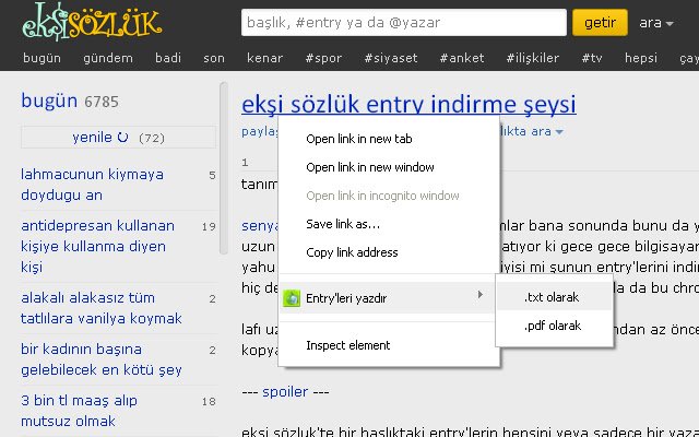ekşi sözlük-Eintrag indirme şeysi aus dem Chrome-Webstore, der mit OffiDocs Chromium online ausgeführt werden soll