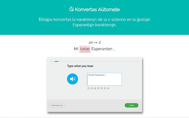 Ektajpu: Konwerter tekstu w języku esperanto ze sklepu internetowego Chrome do uruchomienia z OffiDocs Chromium online