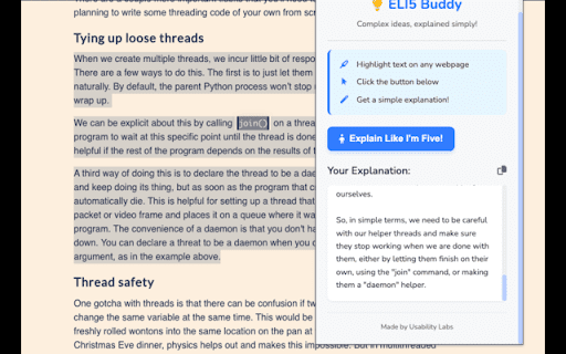 ELI5 Buddy  from Chrome web store to be run with OffiDocs Chromium online