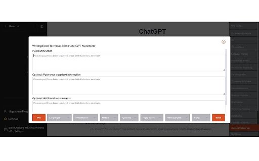 Elite ChatGPT Maximizer Boost Your Efficiency  from Chrome web store to be run with OffiDocs Chromium online