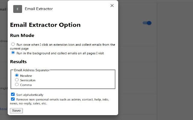 Email Extractor از فروشگاه وب Chrome با OffiDocs Chromium به صورت آنلاین اجرا می شود