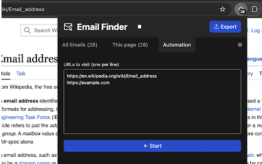 Email Finder  from Chrome web store to be run with OffiDocs Chromium online