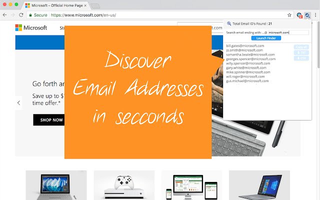 Email Finder từ cửa hàng Chrome trực tuyến sẽ chạy với OffiDocs Chromium trực tuyến