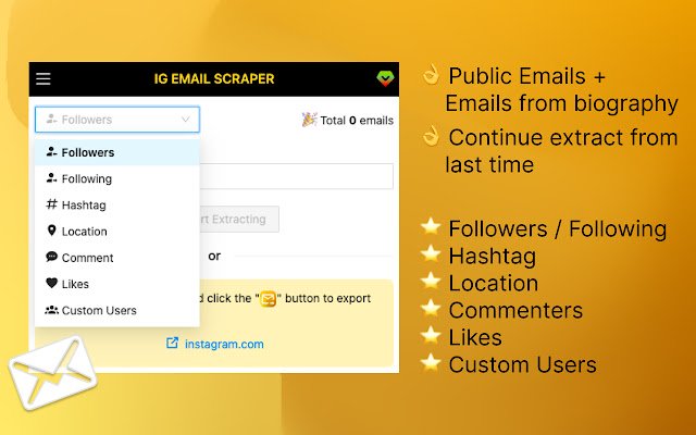 EmailFox IG Email Extractor and Scraper  from Chrome web store to be run with OffiDocs Chromium online