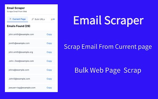 Email Scraper: scrape email addresses from web pages  from Chrome web store to be run with OffiDocs Chromium online