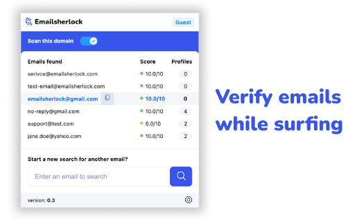 EmailSherlock from Chrome web store to be run with OffiDocs Chromium online EmailSherlock from Chrome web store to be run with OffiDocs Chromium online