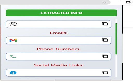 Emails Phone  SocialMedia Info Extractor  from Chrome web store to be run with OffiDocs Chromium online