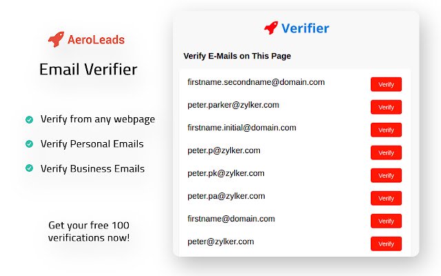 Email Verifier par Aeroleads de la boutique en ligne Chrome à exécuter avec OffiDocs Chromium en ligne