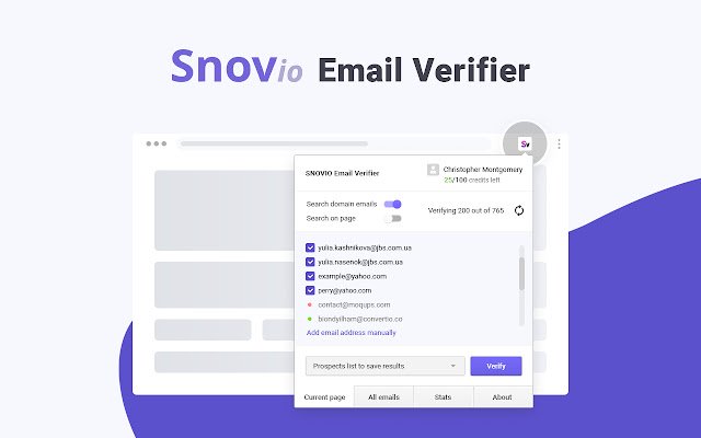أداة التحقق من البريد الإلكتروني بواسطة Snov.io من متجر Chrome الإلكتروني ليتم تشغيلها مع OffiDocs Chromium عبر الإنترنت