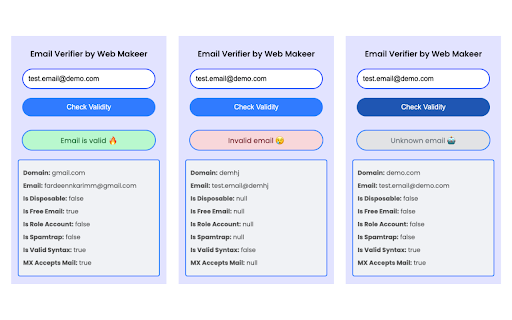 Email Verifier By Web Makeer  from Chrome web store to be run with OffiDocs Chromium online