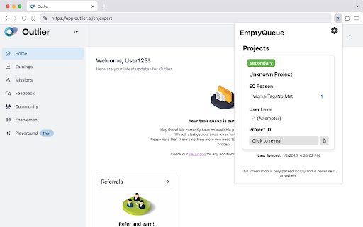 EmptyQueue  from Chrome web store to be run with OffiDocs Chromium online