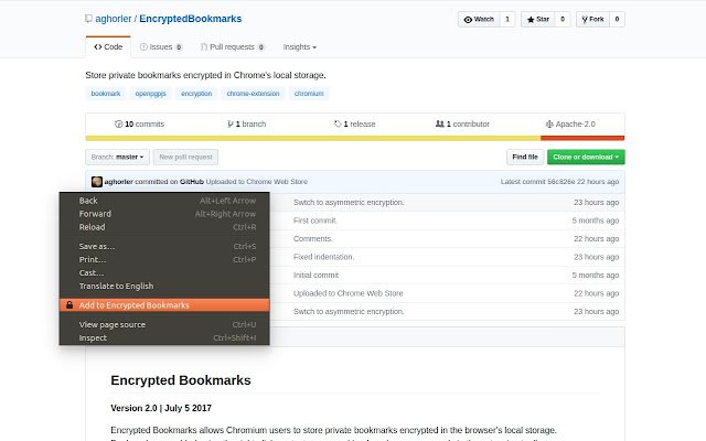 Encrypted Bookmarks  from Chrome web store to be run with OffiDocs Chromium online
