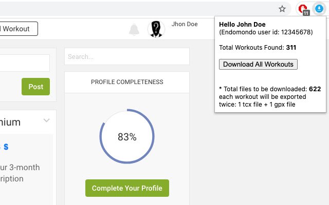 Endomondo Workouts Downloader  from Chrome web store to be run with OffiDocs Chromium online