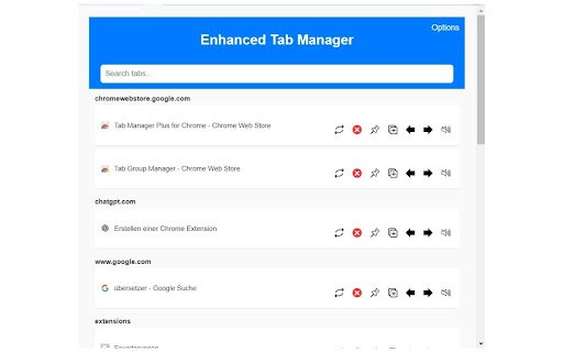 Enhanced Tab Manager  from Chrome web store to be run with OffiDocs Chromium online