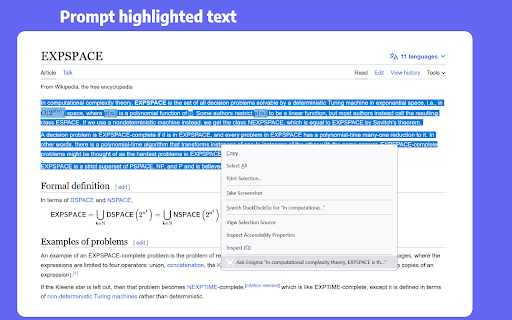 Enigma, ChatGPT Sidebar  from Chrome web store to be run with OffiDocs Chromium online