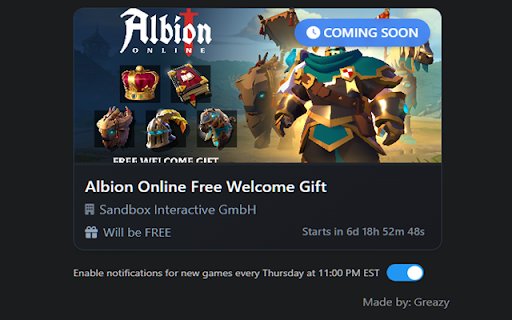 Epic Games Loot Ping (EGLP)  from Chrome web store to be run with OffiDocs Chromium online