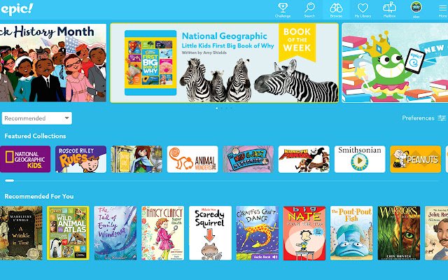 Épique! Livres illimités pour enfants de la boutique en ligne Chrome à exécuter avec OffiDocs Chromium en ligne