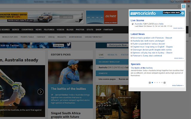 ESPNCricinfo  from Chrome web store to be run with OffiDocs Chromium online