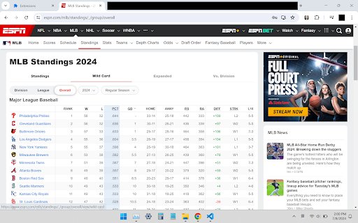 ESPN MLB numbered standings  from Chrome web store to be run with OffiDocs Chromium online