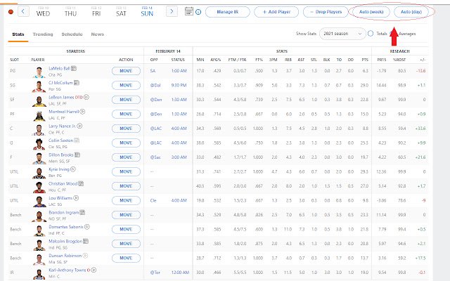 Автоматичне налаштування ESPN NBA Fantasy Team із веб-магазину Chrome, яке буде запущено за допомогою OffiDocs Chromium онлайн