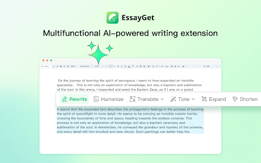 EssayGet: AI Writer, Humanizer, Rewrite Tool from Chrome web store to be run with OffiDocs Chromium online EssayGet: AI Writer, Humanizer, Rewrite Tool from Chrome web store to be run with OffiDocs Chromium online