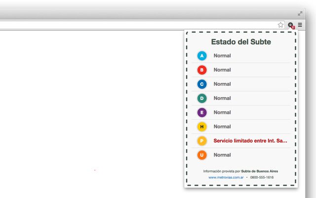 Chrome 웹 스토어의 Estado del Subte가 OffiDocs Chromium 온라인과 함께 실행됩니다.